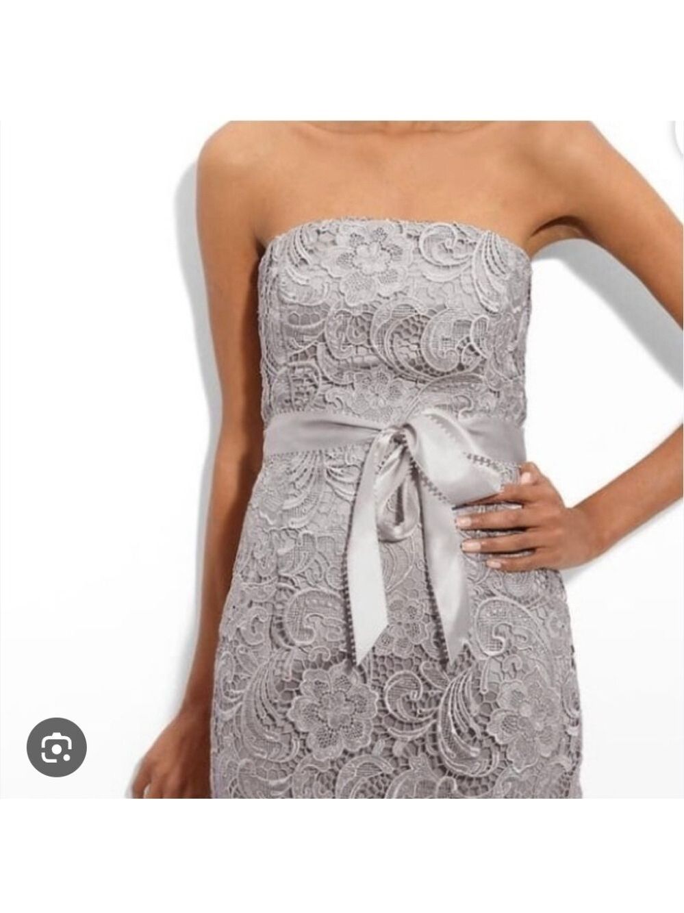 Adrianna Papell Strapless Lace Mini Cocktail Dress in Silver